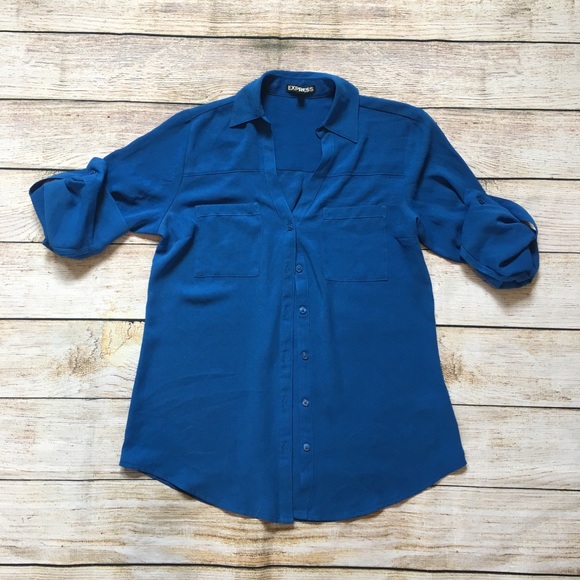 Express royal blue button blouse - Picture 1 of 2